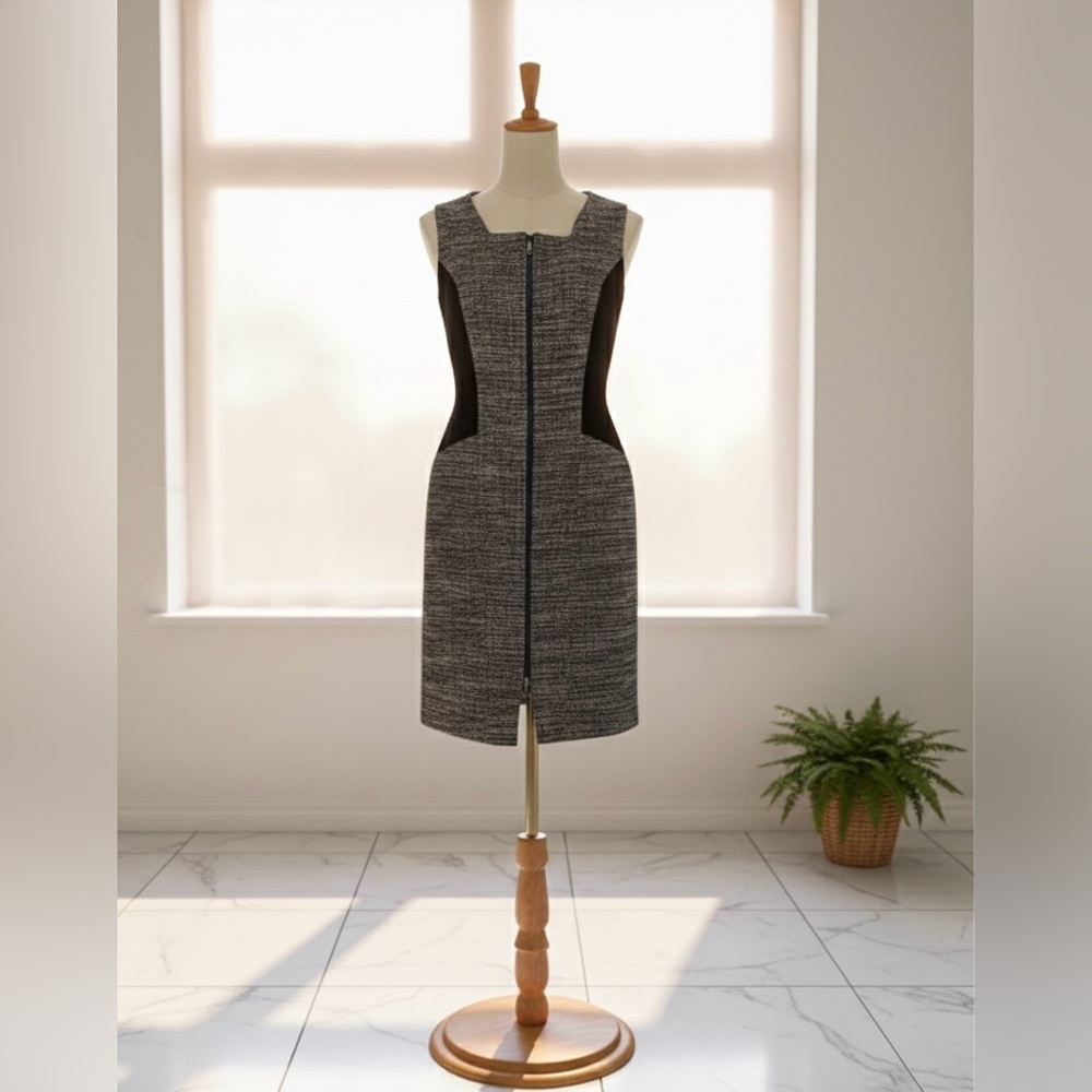 Kenneth Cole New York Black and Gray Textured Midi Dress